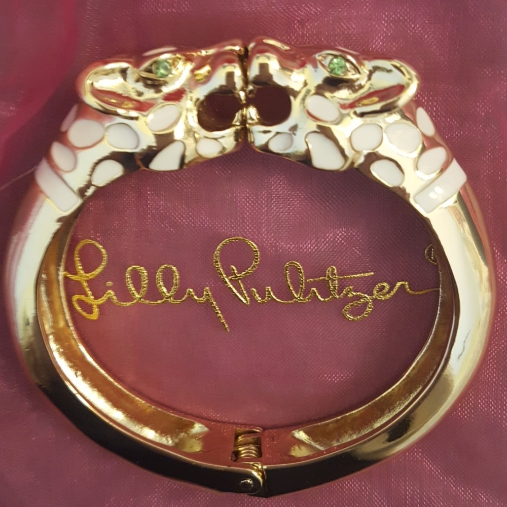 Lilly Pulitzer Gold Cheetah Hinged Bangle Bracelet